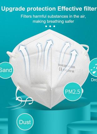 Маска респіратор захисний kn95 / ffp2 п'ятишаровий 20шт в індивідуальних упаковках з фіксатором перенісся9 фото