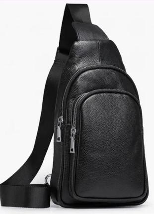 Чоловічий рюкзак шкіряний чорний на одне плече2 фото