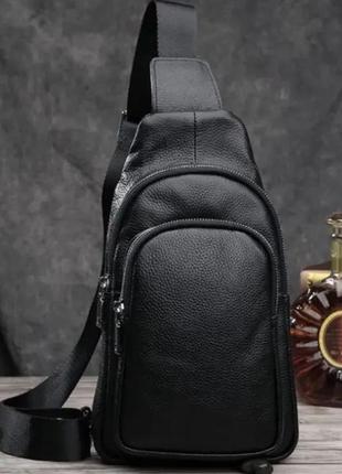 Чоловічий рюкзак шкіряний чорний на одне плече