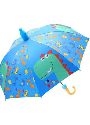 Дитячий парасоль lesko qy20301 cool dinosaur blue ( динозавр) тростина напівавтом з пластиковим чохлом