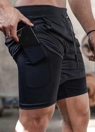 Шорти 2в1 з підкладкою та без неї, чоловічі, літні, спортивні, для бігу мужские шорты спортивные для бега летние