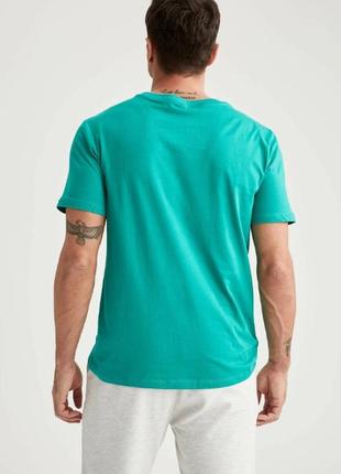 Бірюзова чоловіча футболка defacto/дефакто з круглим коміром, фірмова туреччина4 фото