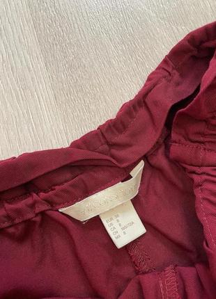 Натуральные бордовые шорты с поясом на резинке высокая посадка якісна натуральні шорти марсала h&m7 фото