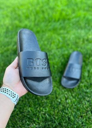 Мужские шлепанцы (шлепки) кожаные черные (сланцы из натуральной кожи черного цвета) - мужская обувь на лето 20222 фото