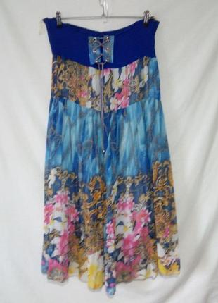 Юбка шифонофа в квіти зборками по таліі на резинці