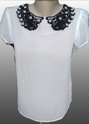 Очаровательная белая прозрачная блузка летняя atmosphere с жемчужным воротником/ошатная блузочка4 фото