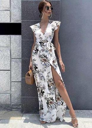Шикарне літнє плаття максі з розрізом1 фото