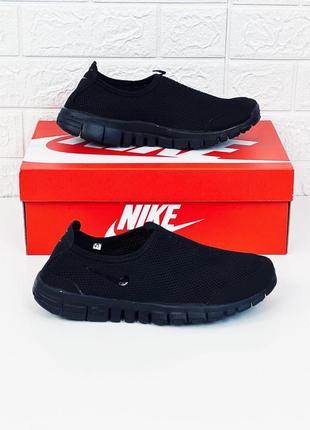 Кроссовки слипоны мужские летние сетка nike free run 3.0 черные найк фри ран4 фото