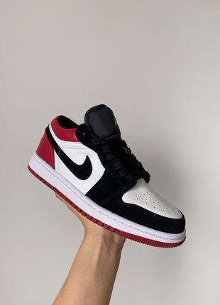 Женские кожаные кроссовки nike air jordan 1 low white/black/red#найк