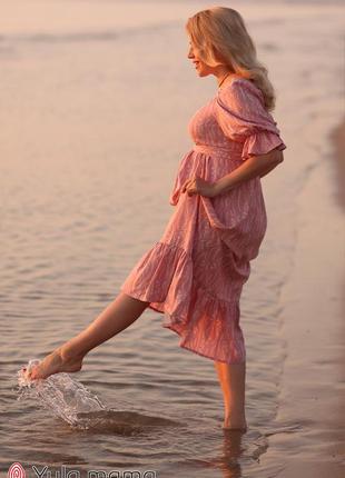 Стильное летнее платье из штапеля для беременных и кормящих mary dr-22.062 пудра8 фото