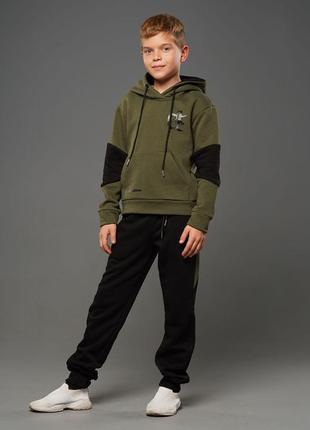 Дитячий теплий спортивний костюм тринитка з начосом для хлопчиків lukas хакі