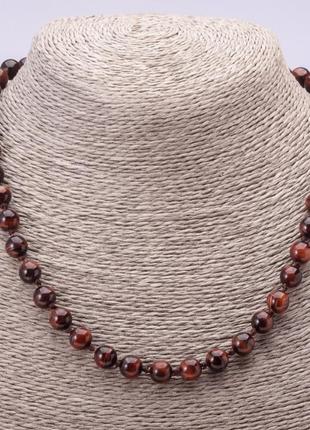 Бусы из натурального камня бычий глаз гладкий шарик d-8мм l-45см