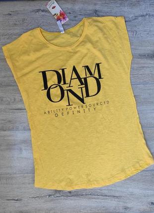Женская хб футболка турция базовая удлиненная  желтая футболка свободного кроя1 фото