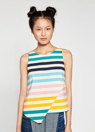 Ассиметричная блуза,топ,майка в разноцветную полоску, zara1 фото