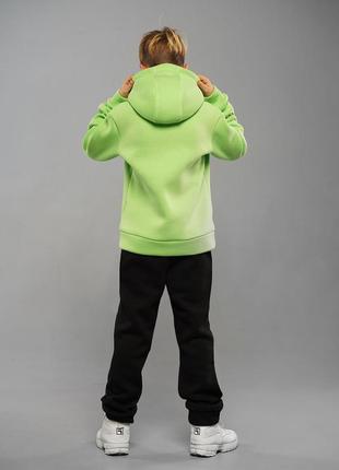 Костюм для мальчика детский спортивный утепленный трехнитка c начесом на флисе eric салатовый4 фото