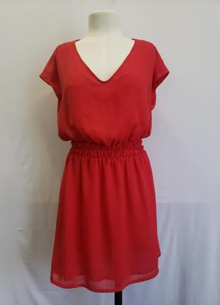 Маленькое красное платье, летнее лёгкое платье из шифона, платье с напуском