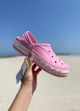 Crocs pink white, женские сандали крокс, шлепанцы крокс, шлепки, шльопанці крокс