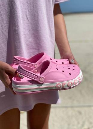 Crocs pink white, жіночі сандалі крокс, шльопанці крокс, шльопанці, шльопанці крокс2 фото