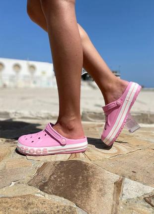 Crocs pink white, жіночі сандалі крокс, шльопанці крокс, шльопанці, шльопанці крокс5 фото