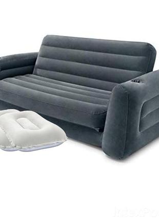 Надувной диван intex 66552-2, 203 х 224 х 66 см с подушкам и ручным насосом