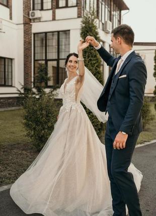 Шикарное очень нежное свадебное платье ручной работы ricca sposa со шлейфом4 фото