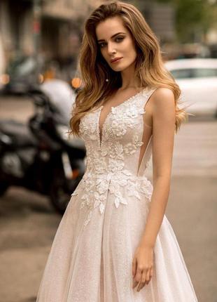 Шикарное очень нежное свадебное платье ручной работы ricca sposa со шлейфом1 фото