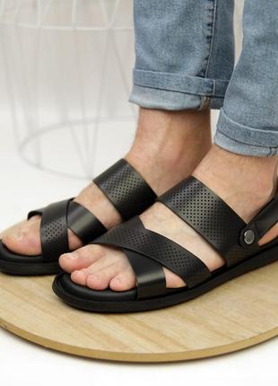 Мужские сандали черные кожаные (сандалии из натуральной кожи черного цвета) - мужская обувь на лето 20221 фото