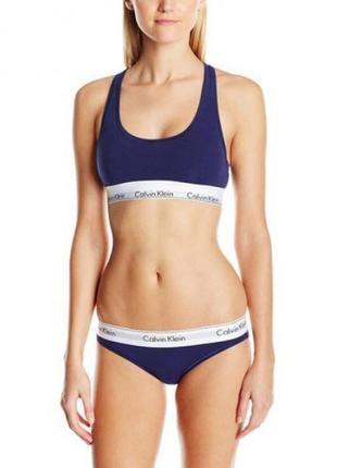Жіночий набір топ + труси (стрінги) синій calvin klein келвін кляйн оригінал