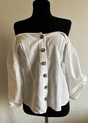 Блуза з відкритими плечима бохо натуральна об’ємний рукав
