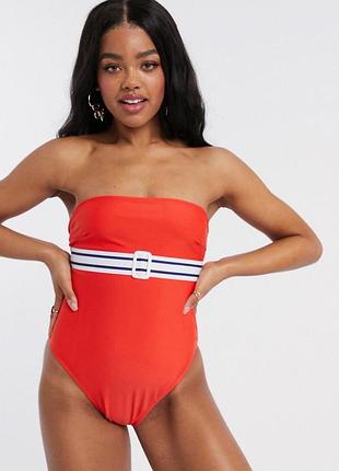 Красный слитный купальник бандо brave soul