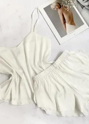 Шелковая белая пижама майка с шортами піжама