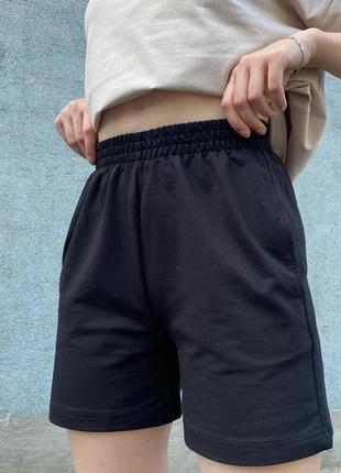 Шорти трикотаж двунитка чорні на резинці з карманами україна