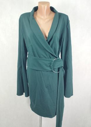 Изумрудное платье на запах с поясом зеленая туника с рукавами6 фото