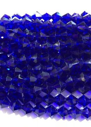 Бусины на нитке стекло биконус 10мм цвет синий (~32 бусины на нитке)