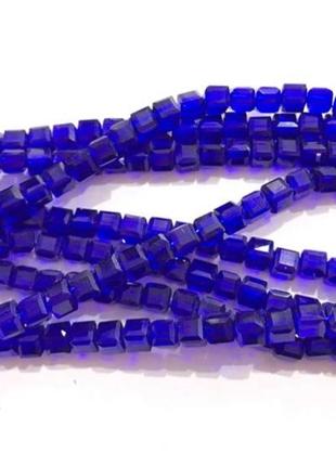 Бусины на нитке стекло кубики 6мм цвет синий (~100 бусин на нитке)1 фото
