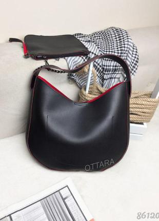 Сумка мішок з гаманцем чорна з червоним, оливковая с черным женская сумка вместительная2 фото