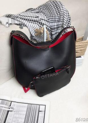Сумка мішок з гаманцем чорна з червоним, оливковая с черным женская сумка вместительная3 фото
