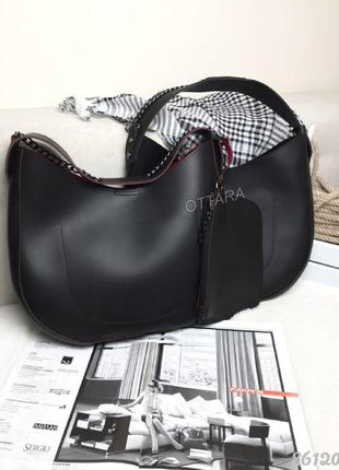 Сумка мішок з гаманцем чорна з червоним, оливковая с черным женская сумка вместительная4 фото