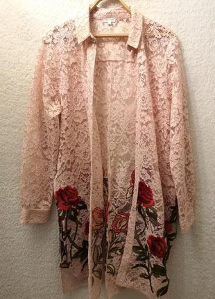 Кардиган вышиванка на гипюре с разрезами