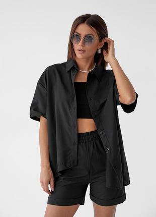 Жіночий костюм з шортами рожевий, чорний, блакитний