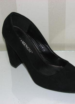 Замшевые черные туфли нарядные на каблуке размер 372 фото