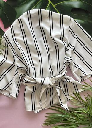 🔘біла блузка на запах в смужку/смугаста біла блуза на зав'язках/вільний річний топ🔘7 фото
