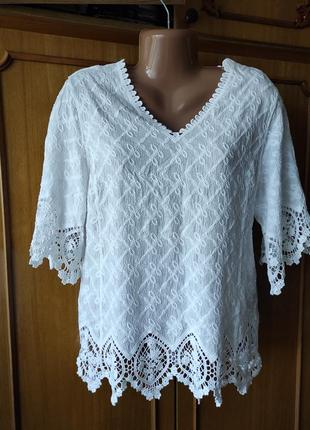 Белая натуральная блуза falmer шитье кружево,, uk 16