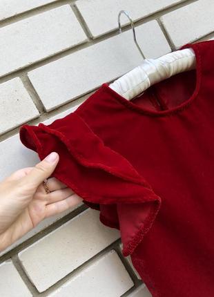 Бархатный красный бордовый топ блузка с рюшами zara7 фото