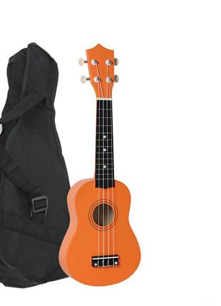 Укулеле оранжевая + чехол + медиатор + струна (гавайская гитара) hm100-gb (mrk6898)