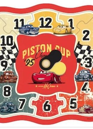 Навчальний дерев'яний годинник-пазл  piston cup cars pixar.