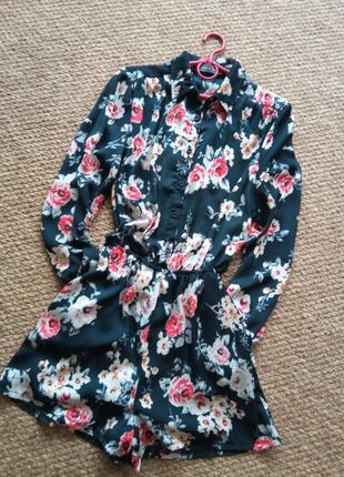 Комбинезон с рукавом в цветы