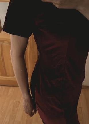 🍠вельветовое вечернее платье/большое бархатное платье открытые плечи/бордовое платье миди🍠3 фото
