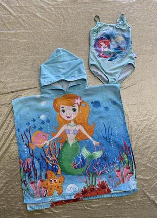 Яркий качественный купальник disneyариэль русалочка на 3-4 года махровое пляжное пончо