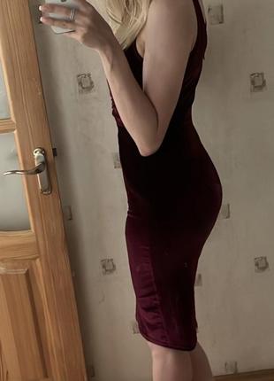 🍆вельветовое вечернее платье/облегающее бархатное платье/велюровое бордовое платье миди с декольте🍆2 фото